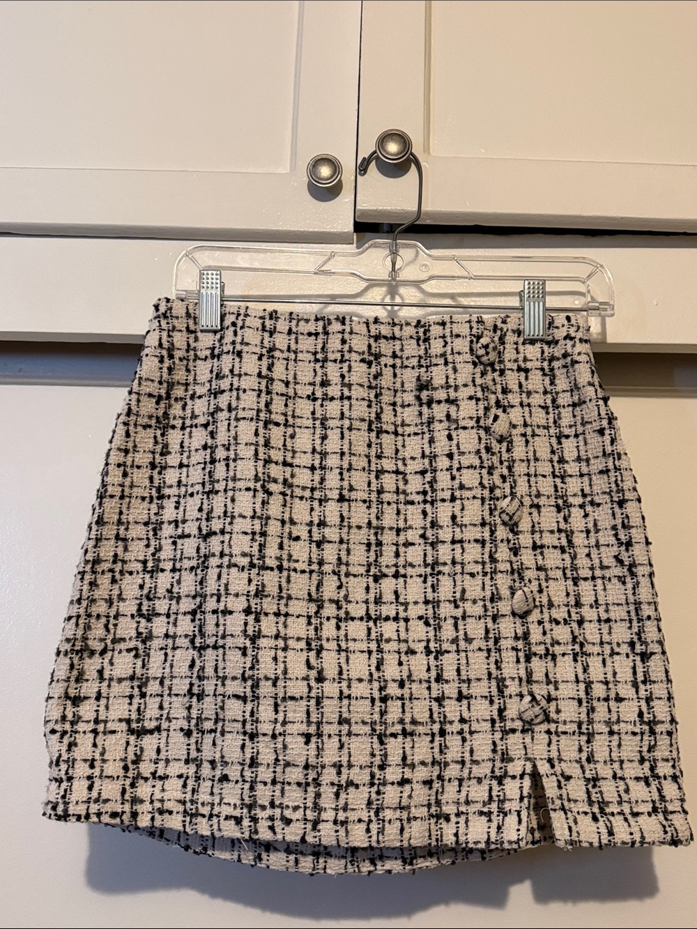 Gilli Black and White Tweed Mini Skirt with Side Buttons